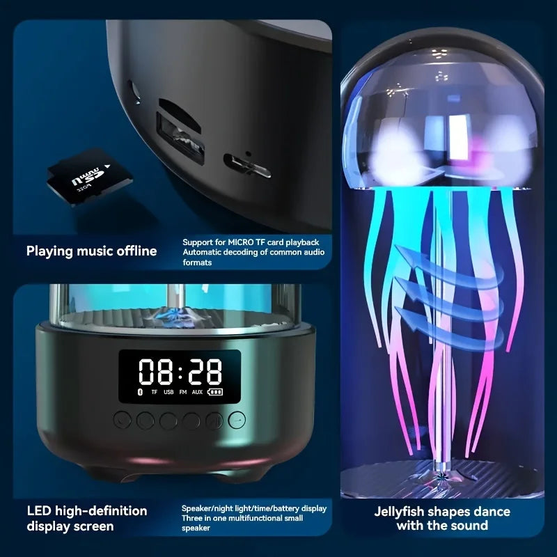 Lámpara de noche portátil, potente y colorida con altavoz Jellyfish