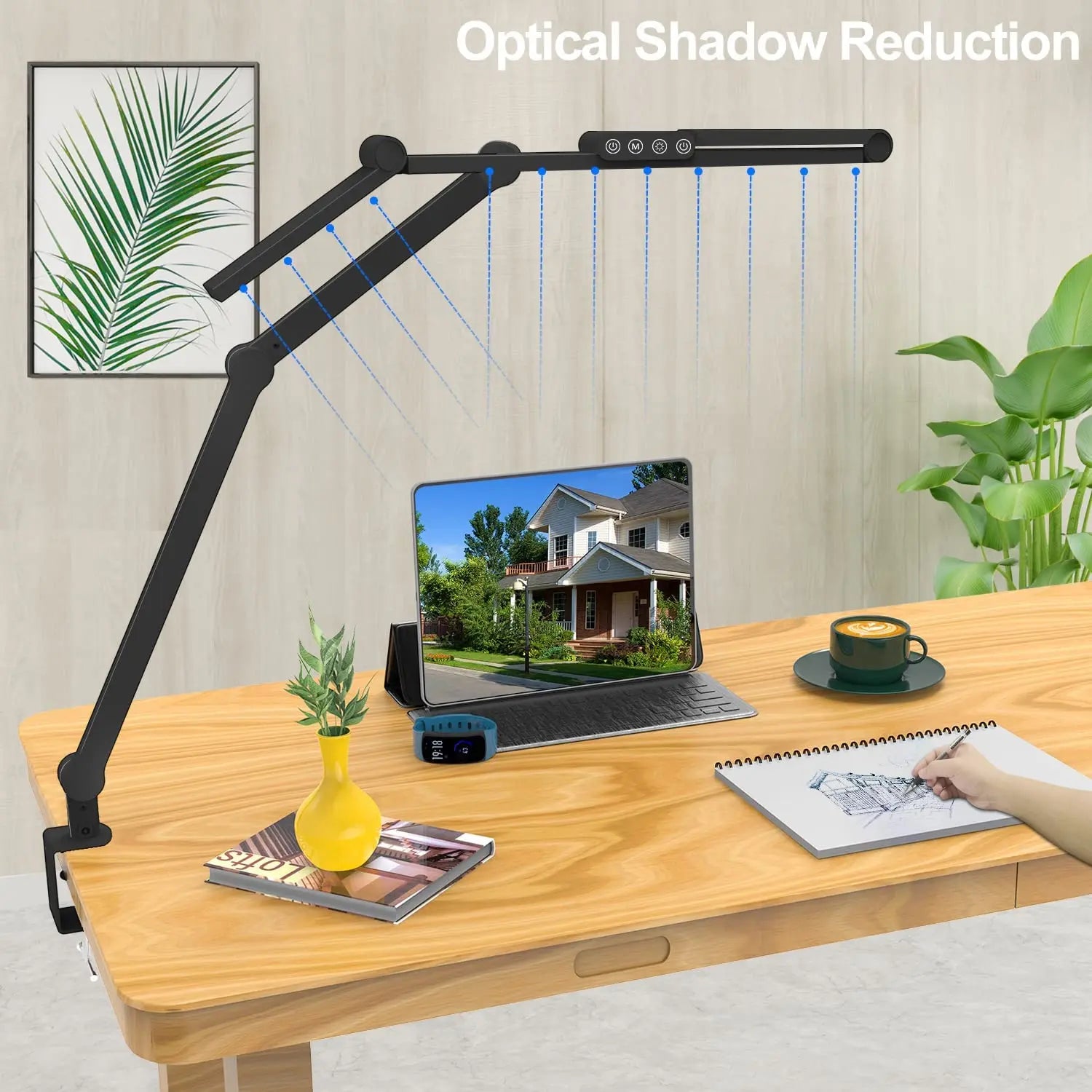 Lámpara de escritorio con atenuación automática y ambiente ajustable