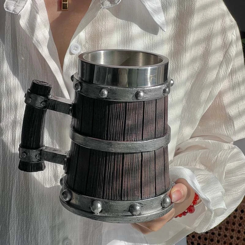 Taza de madera estilo vikingo 3D