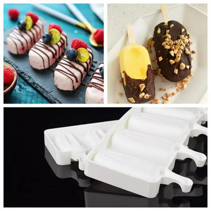 Molde antiadherente para helado de paleta de 4 rejillas