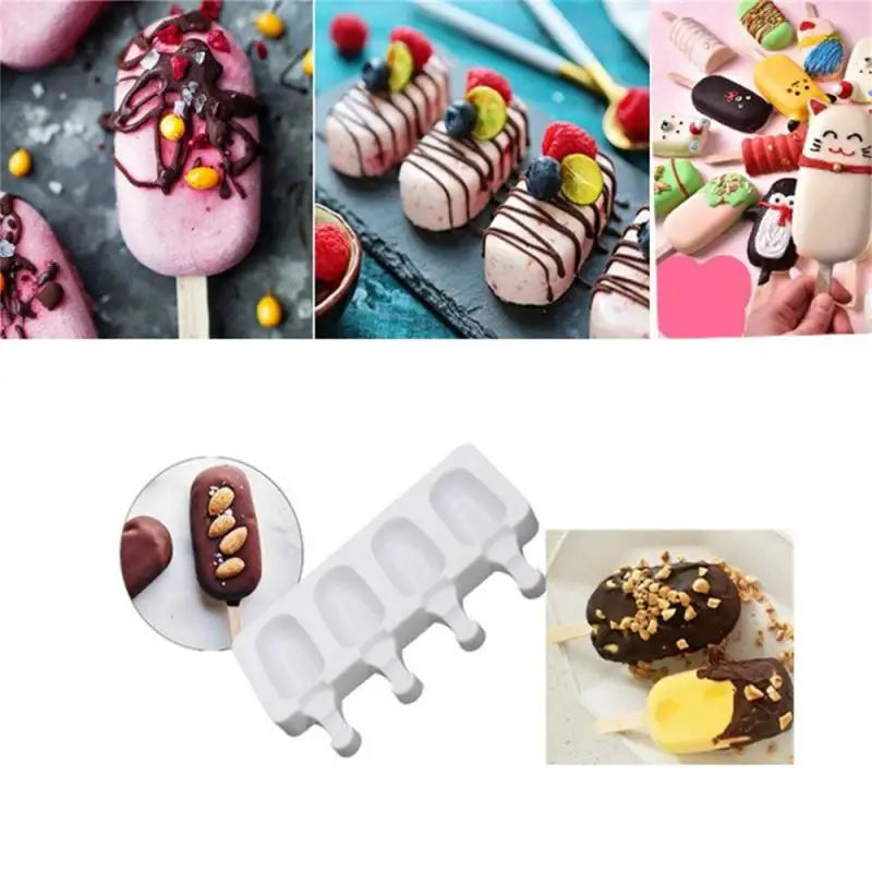 Molde antiadherente para helado de paleta de 4 rejillas
