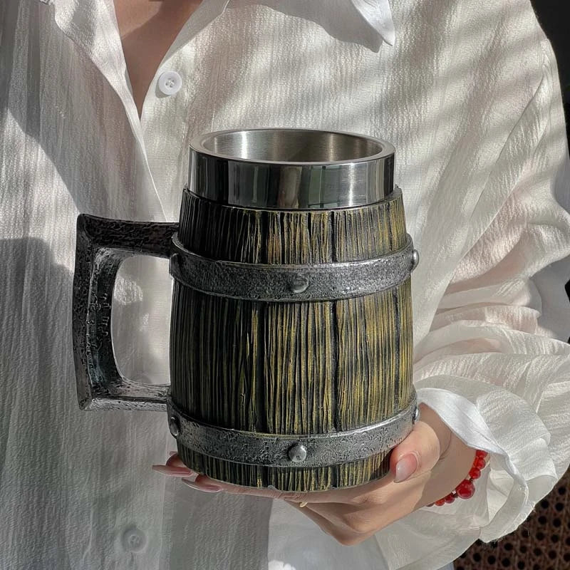 Taza de madera estilo vikingo 3D