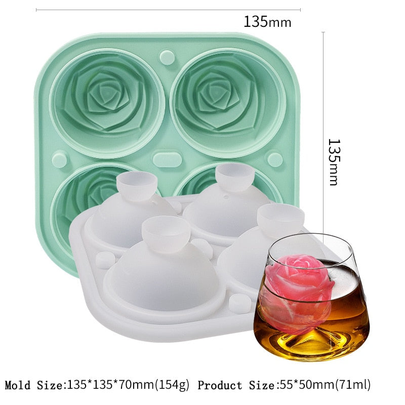 Moldes de hielo con forma de rosa grande y elegante en 3D