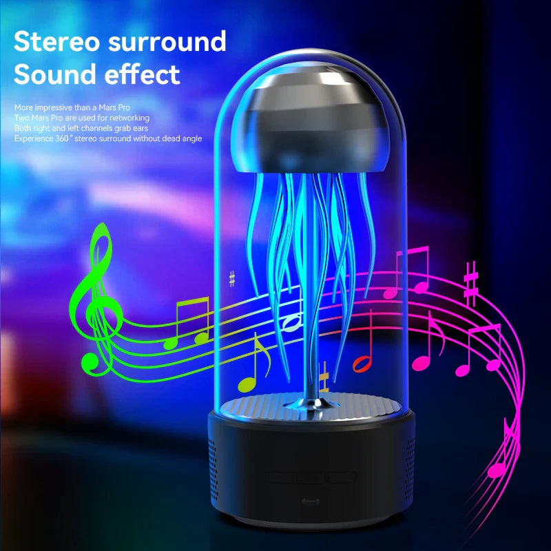 Lámpara de noche portátil, potente y colorida con altavoz Jellyfish
