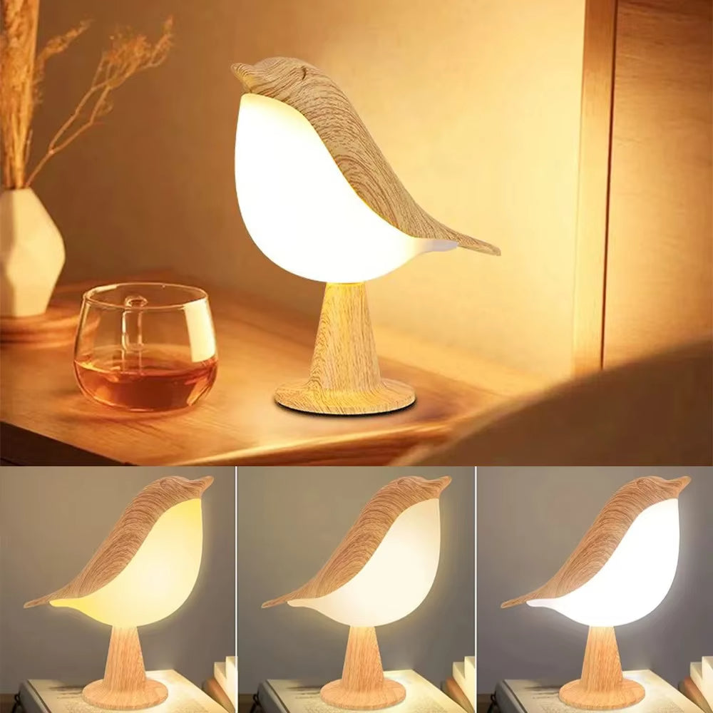 Wooden Bird LED Touch-Switch Night Lamp
