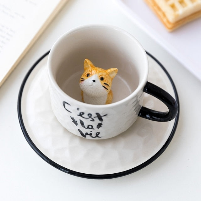 Taza de cerámica con diseño de mascota adorable en 3D