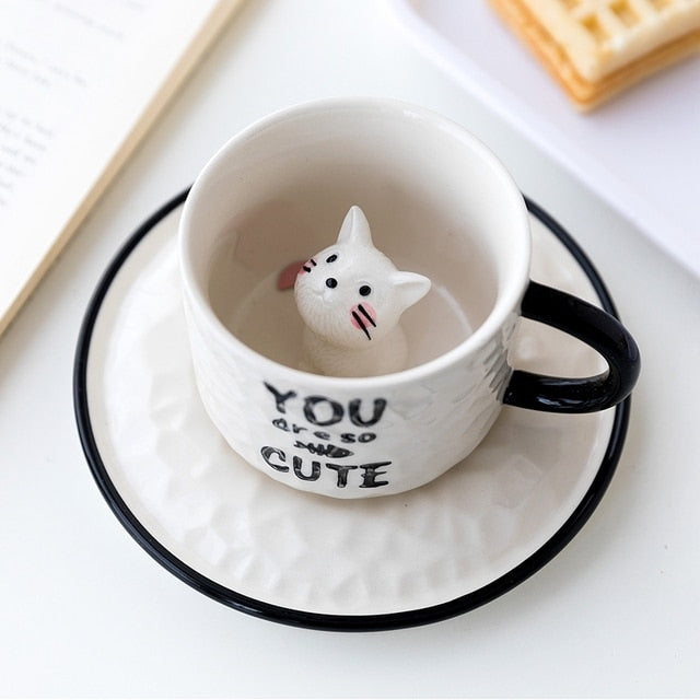 Taza de cerámica con diseño de mascota adorable en 3D