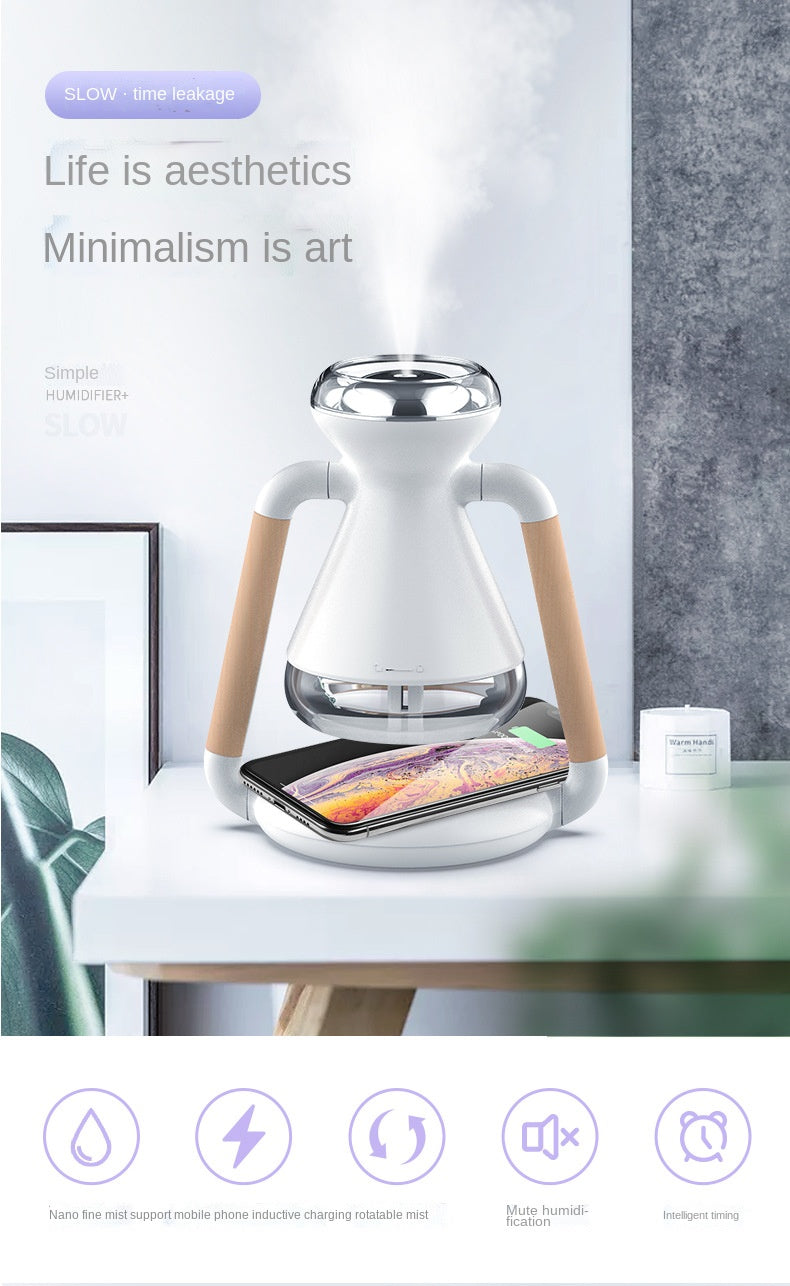 Mini humidificador de aire con cargador inalámbrico para teléfono