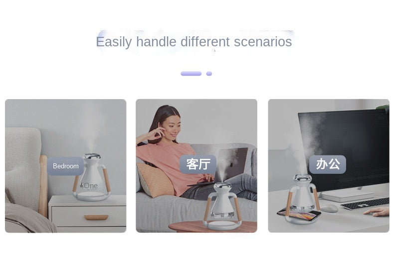 Mini humidificador de aire con cargador inalámbrico para teléfono