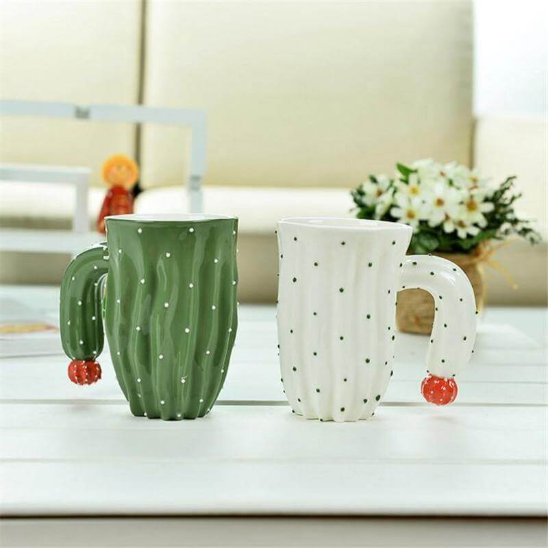 Tazas de cerámica estilo cactus 3D