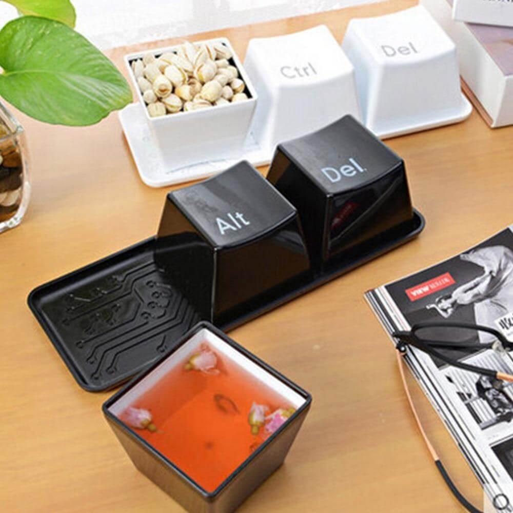 Juego de 3 recipientes para tazas de té con teclado Ctrl + Alt + Supr